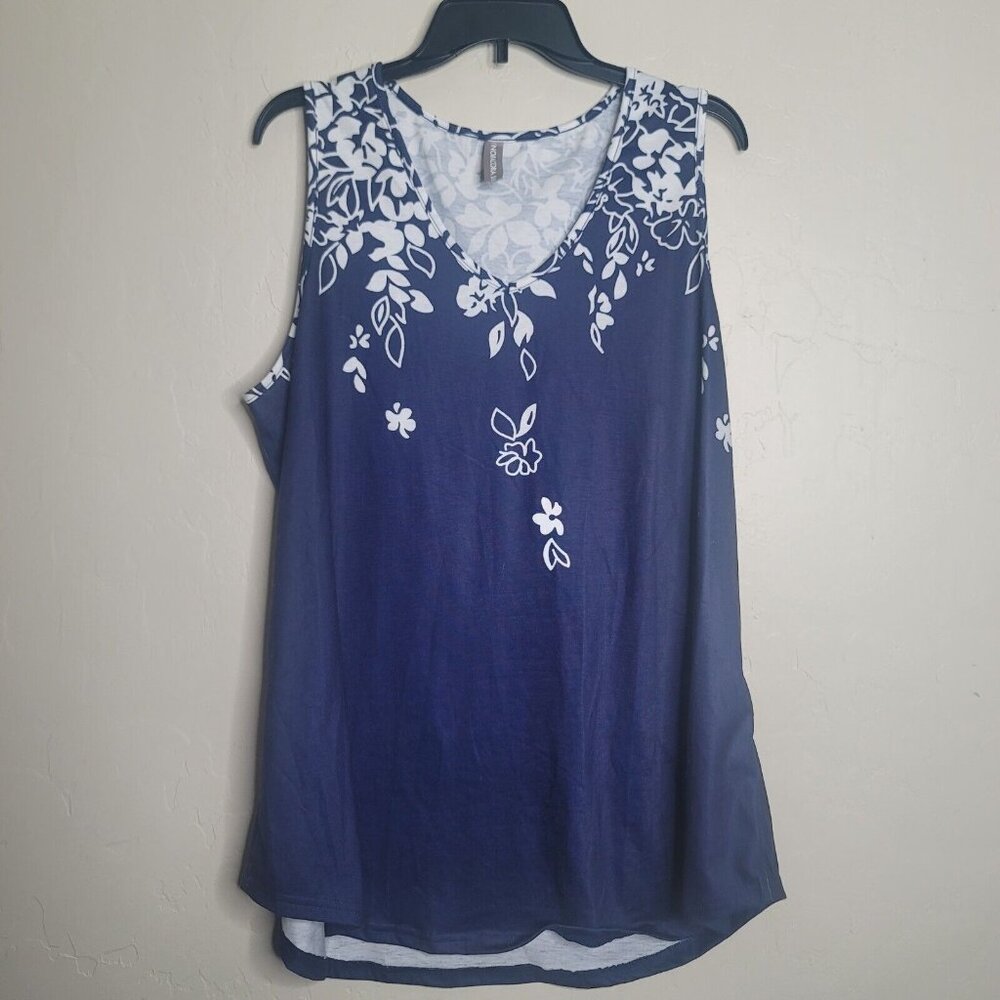 Noracora Women's Floral Print Sleeveless Tank Top Blue Size 2XL